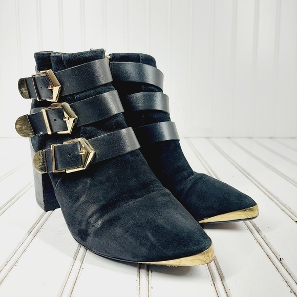 Report Signature Fairfield Black Suede Buckled Ankle Boots K446 - Picture 4 of 13